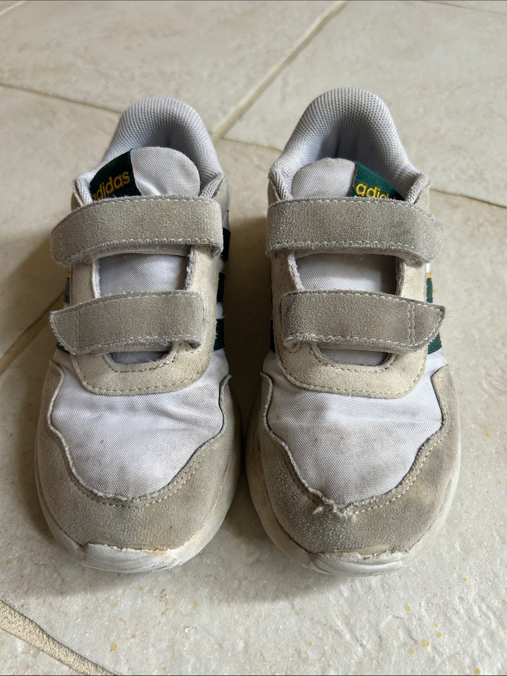 adidas Kids Beige, White, Green and Yellow Velcro Sneakers